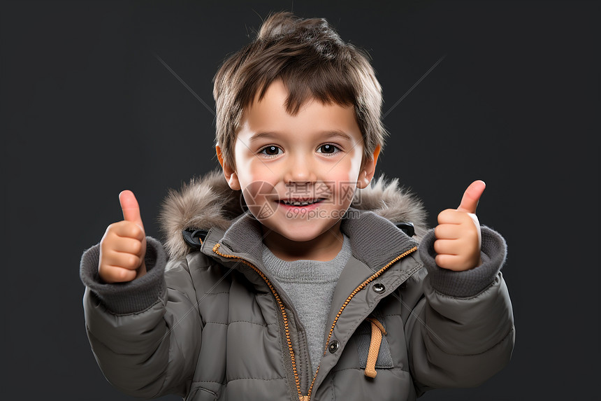 可爱的小男孩举起大拇指图片