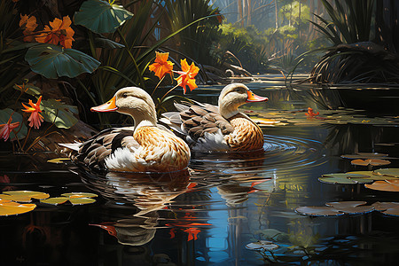 宁静池塘的鸭子图片