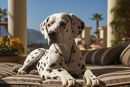 阳光下休息的斑点狗图片