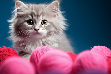 小猫咪与羊毛球图片