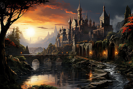 夜幕下神秘的城堡图片