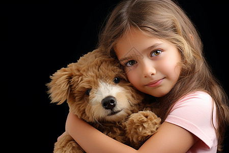抱着棕色玩具狗的孩子图片