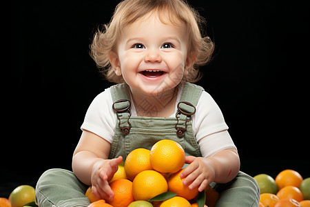 可爱的宝宝抱着橙子图片