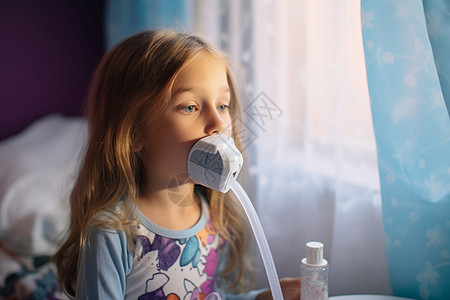 医疗呼吸带着呼气机器的小女孩背景