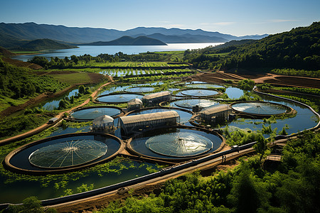 稻田养鱼湖畔生态艺术背景