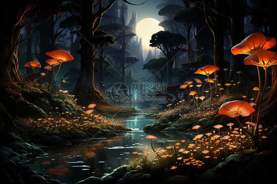 夜幕下的神秘原始雨林图片