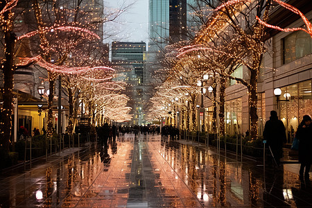 夜雨街道灯火辉煌背景图片