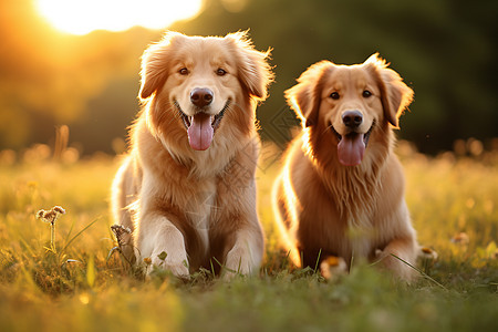 阳光下的两只狗图片