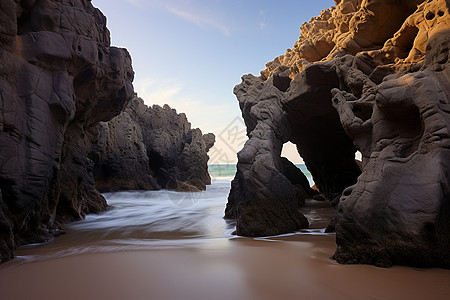 海边的美丽景色海滩上堆着石头背景