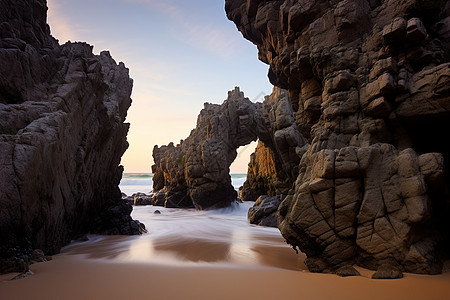 海边景色海滩上的岩洞背景