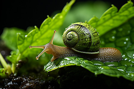 动物蜗牛雨中爬行的蜗牛背景