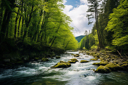 翠绿山水天然河流图片