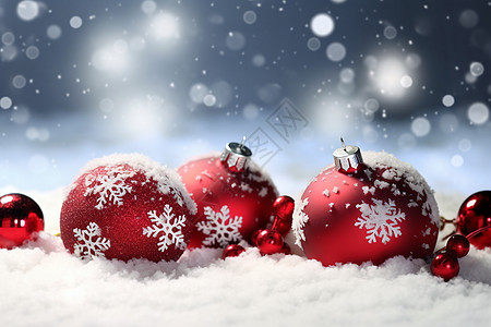 红白装饰球红白装饰下的圣诞背景设计图片