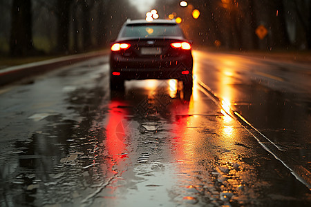 雨天路上的汽车图片