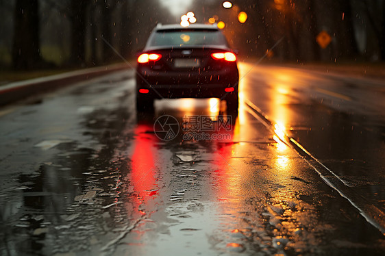 雨天路上的汽车图片