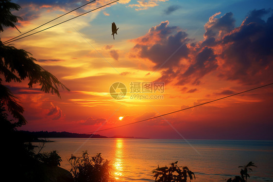 夕阳下的海岛风景图片