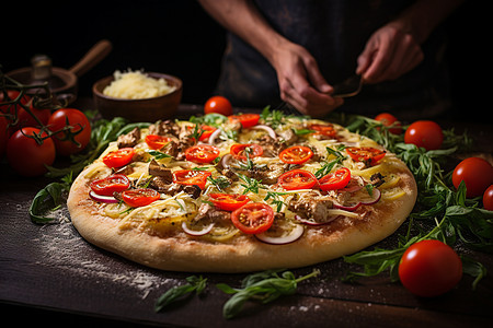 美味的地中海奶酪披萨背景图片
