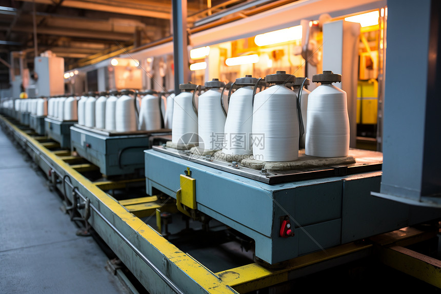 自动化工厂中整齐排列的纱线图片
