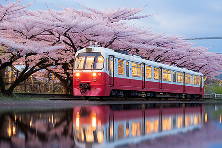 粉色花海中的火车图片