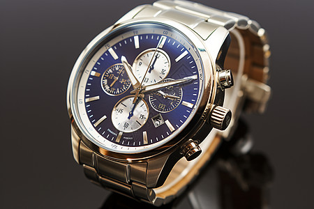 蓝色金属表盘手表图片