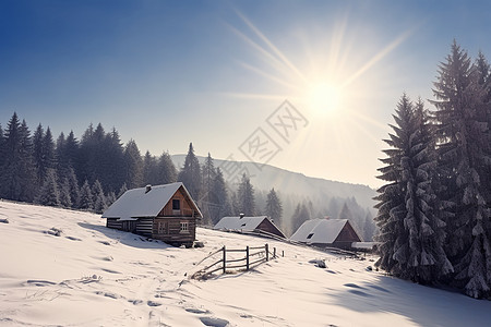 冬日乡村的飘雪天堂图片