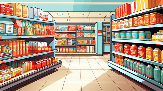 商品货架购物超市插画