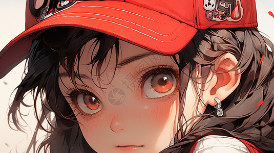 戴着红色棒球帽的女孩背景图片