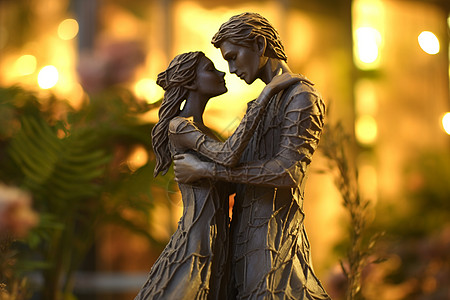 青铜情侣雕塑背景图片