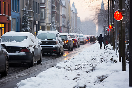 欧洲道路冰雪封城背景