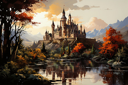 油画中世纪城堡高清图片