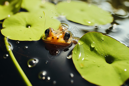 夏季池塘中的青蛙背景图片