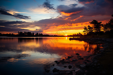 夏季湖面上的日落图片