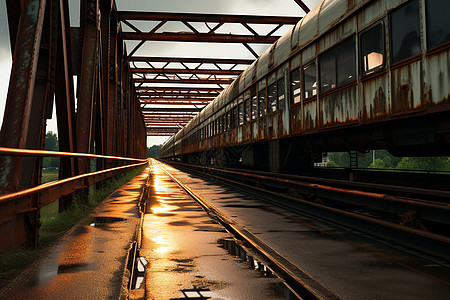 夕阳下的铁路桥图片