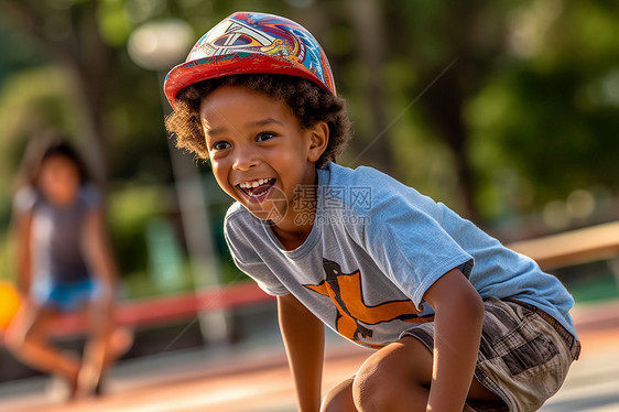 欢乐少年在公园玩滑板图片
