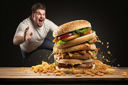 不健康饮食的肥胖男子图片