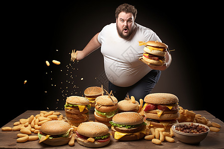 贪婪饮食的肥胖男子背景图片