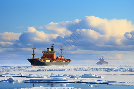 冰中的探险船图片