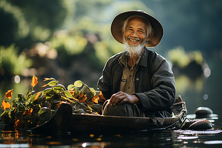 渔民欢乐捕鱼的风景图片