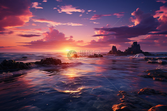 海上夕阳的美丽景观图片
