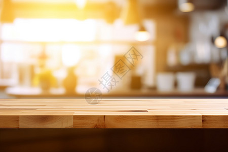 阳光照耀下的木制餐桌图片