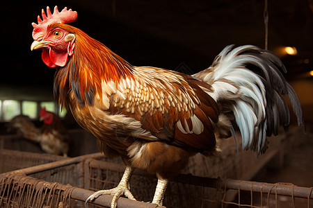 乡村农业养殖场中的公鸡图片