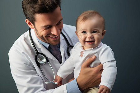医生与婴儿玩耍背景图片