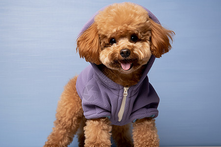 时尚宠物穿着紫色外套的泰迪背景