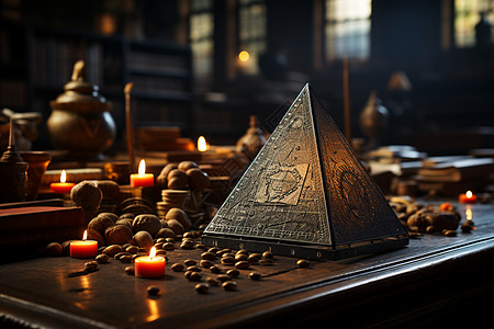 烛光围绕的金字塔模型图片