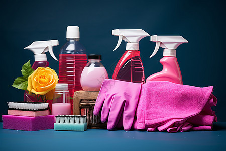 家庭清洁卫生的清洁用品背景图片