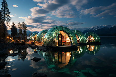 北极光奇观的玻璃小屋图片
