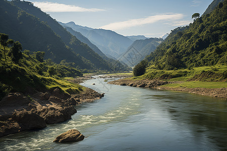 夏季山间美丽的溪流景观图片