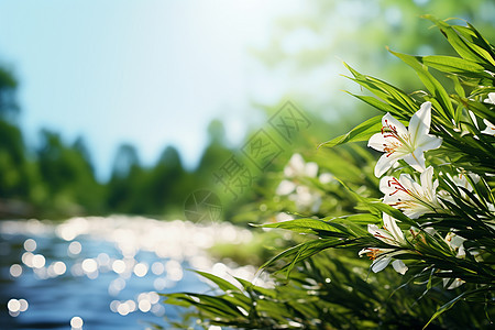 河边芳香的花草图片