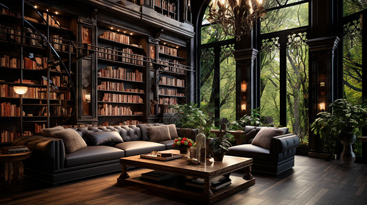 古典奢华的客厅书房装饰图片