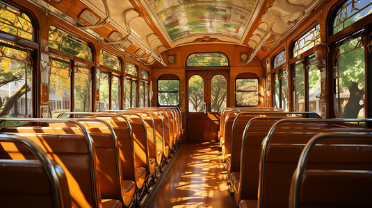 古典校车的内部装饰背景图片